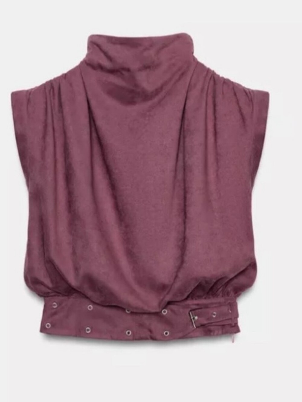 Zara Faux Suede Sleeveless Mock Neck Buclle Top - Marsala SZ M NWTs